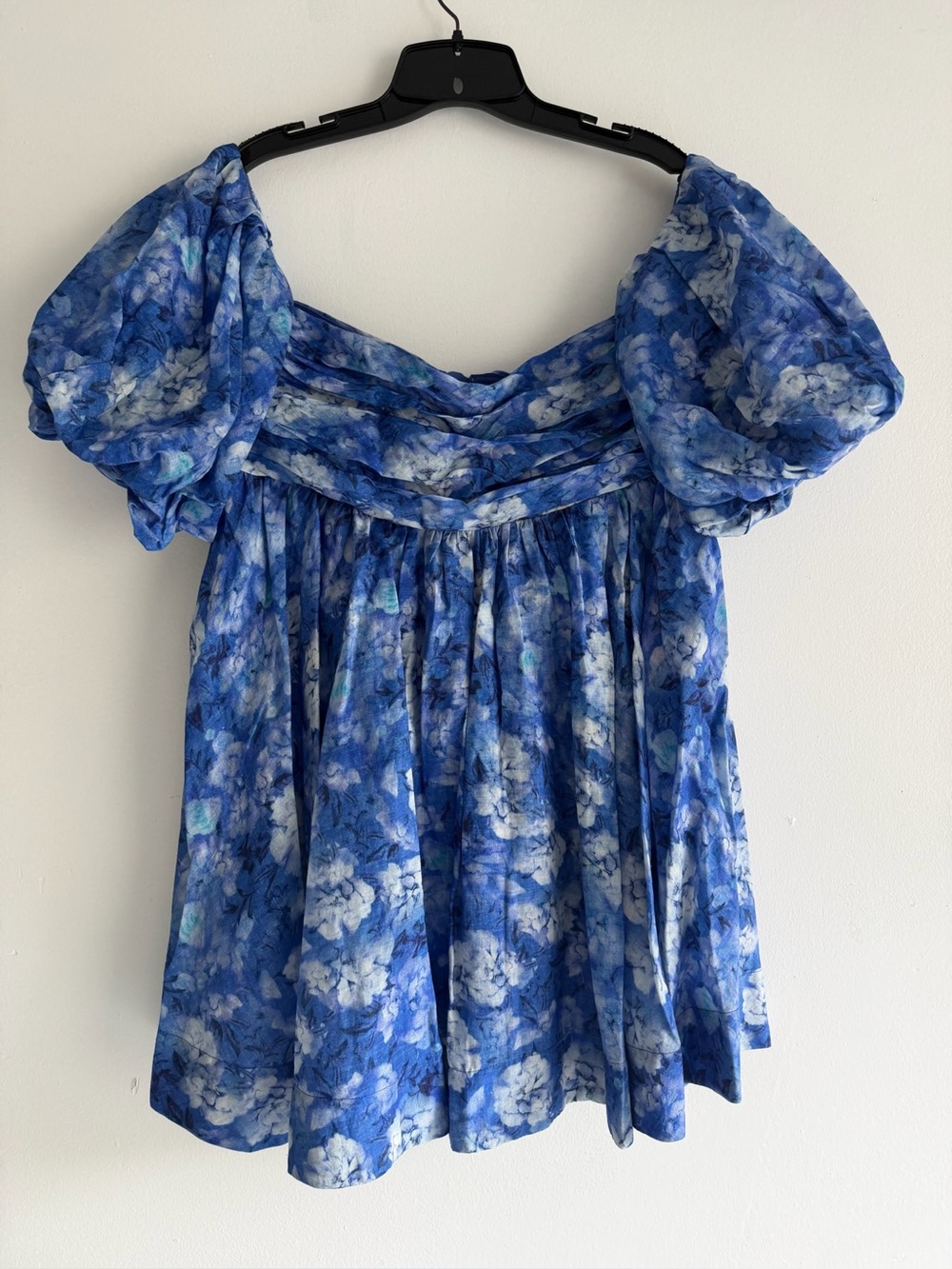 Bardot Bold Blue Kali Floral Babydoll Puff Sleeve Mini Dress Size XL 8239 - Picture 4 of 10